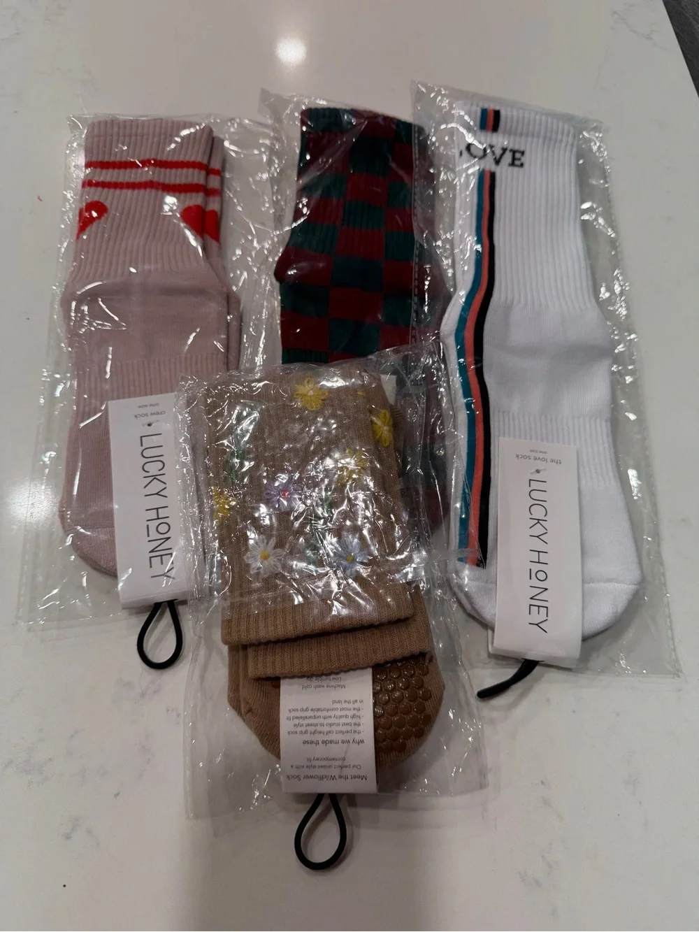 Lucky Honey, 4 pairs, nwt, Grippy Socks for Pilates.